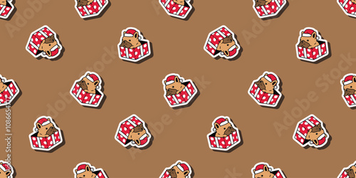 dog seamless pattern french bulldog Christmas polka dot box Santa Claus hat vector puppy pet cartoon wrapping paper scarf isolated repeat wallpaper tile background illustration design