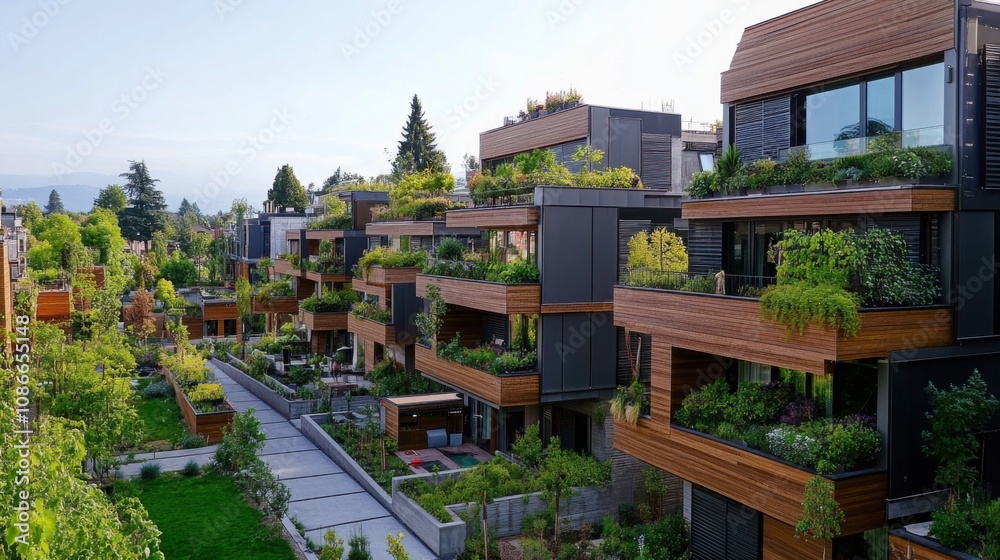 Advanced urban neighborhood with self-sustaining homes, quality Advanced urban neighborhood with self-sustaining homes, quality
