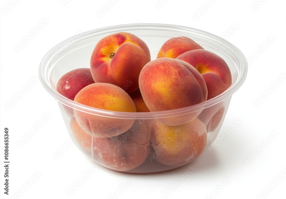 A clear bowl filled with ripe peaches showcasing their vibrant colors and natural texture. A clear bowl filled with ripe peaches showcasing their vibrant colors and natural texture.