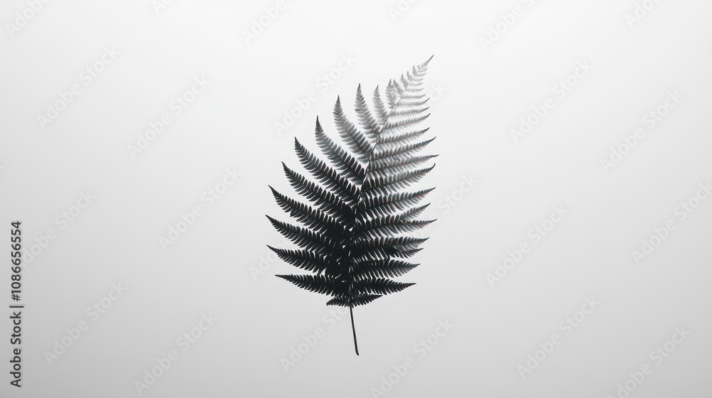 A solitary fern leaf against a minimalistic background, showcasing its intricate structure. A solitary fern leaf against a minimalistic background, showcasing its intricate structure.