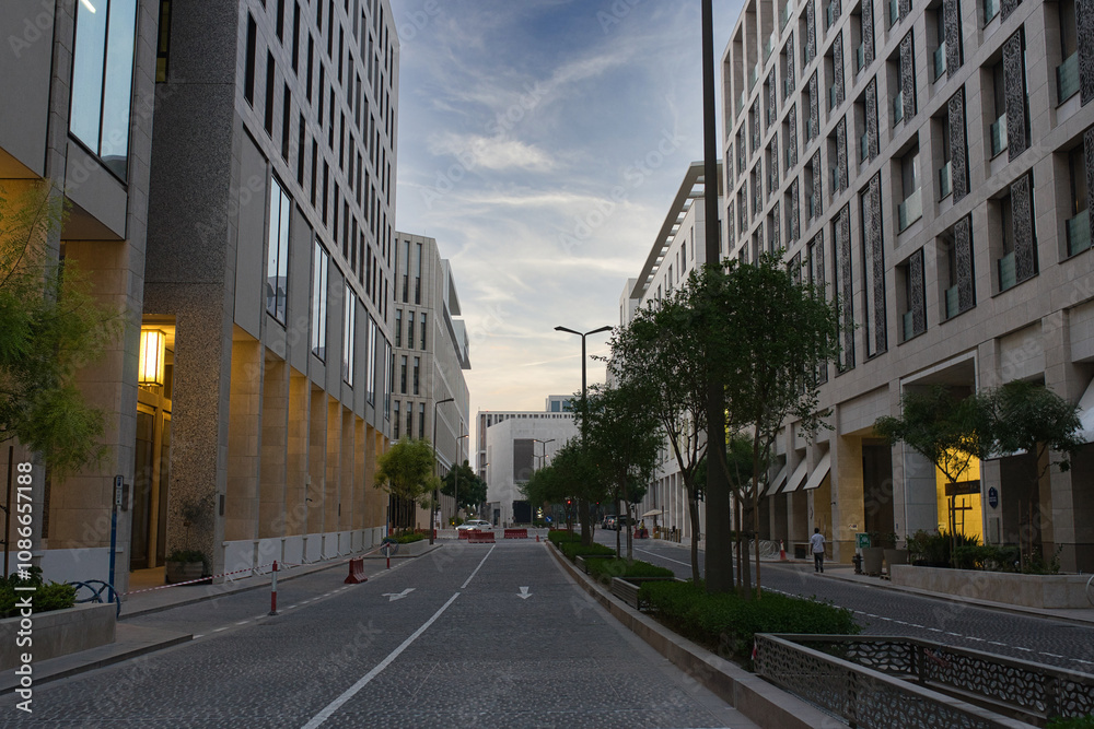 The view of the new district with minimalistic architecture of Doha The view of the new district with minimalistic architecture of Doha