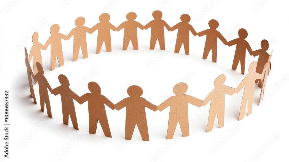 Unity and Connection: A Circle of Paper Cutouts Representing Diversity, Inclusion, and Togetherness in Human Relationships and Community Bonding Unity and Connection: A Circle of Paper Cutouts Representing Diversity, Inclusion, and Togetherness in Human Relationships and Community Bonding