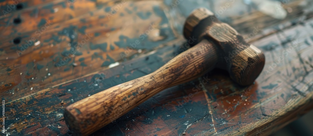 Retro Colorful Kitchen Hammer Close Up Shot with Copy Space Retro Colorful Kitchen Hammer Close Up Shot with Copy Space