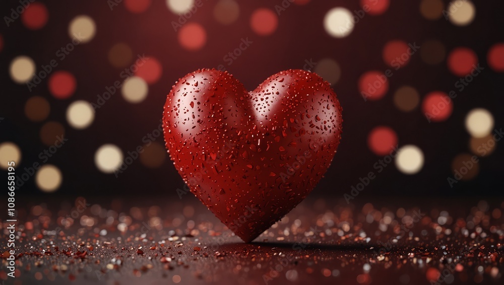 Obraz premium a beautiful red heart on a blurry dark red background of confetti and hearts. a concept for a matchmaking holiday party or a valentine card for congratulations
