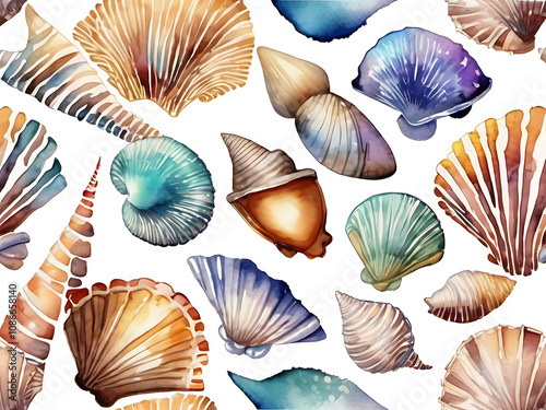 Shimmering Seashell Collection in Watercolor