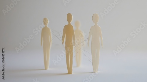 Conceptual representation of human connection and social interaction through minimalistic figures connected by lines, symbolizing relationships and collective unity