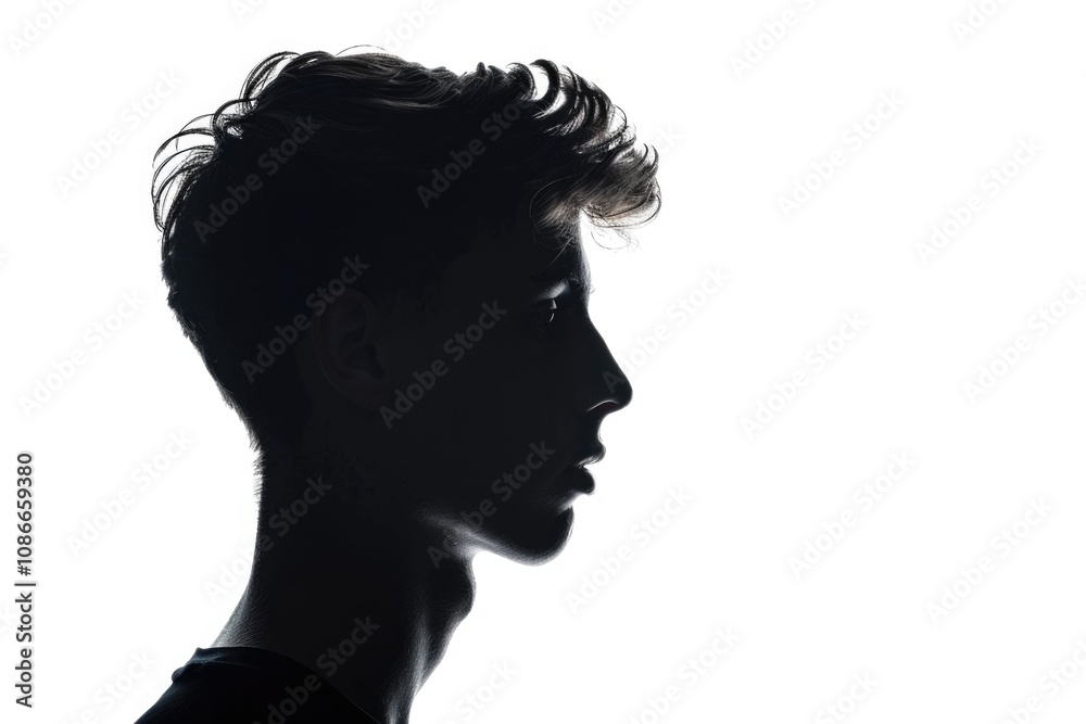 Silhouette portrait of young European man on white background. Silhouette portrait of young European man on white background.