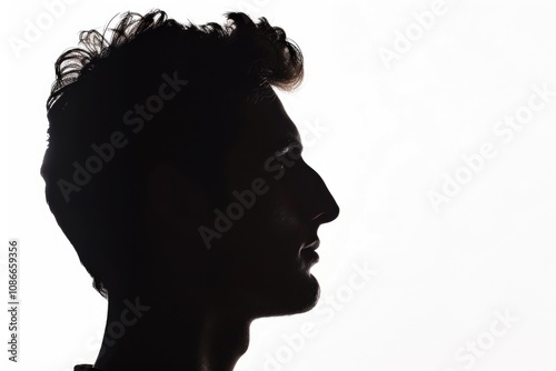 Silhouette portrait of young European man on white background.