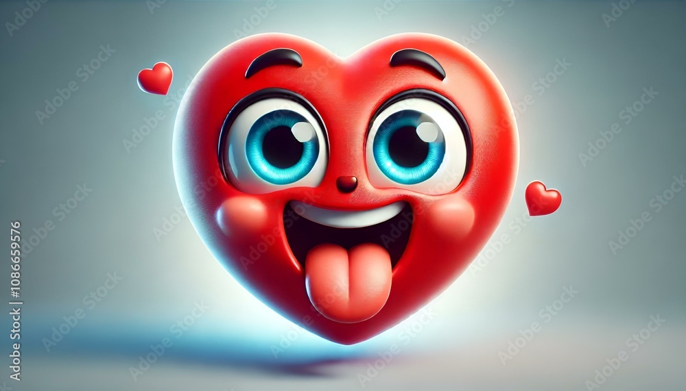A Cheerful 3D Rendered Red Heart Emoticon With Big Blue Eyes, A Wide Smile, And Its Tongue Sticking Out, With Two Small Hearts Floating Nearby.
A Cheerful 3D Rendered Red Heart Emoticon With Big Blue Eyes, A Wide Smile, And Its Tongue Sticking Out, With Two Small Hearts Floating Nearby.