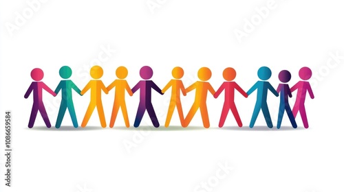 Bright and Colorful Silhouettes of Diverse People Holding Hands in Unity and Friendship, Representing Togetherness, Community, and Inclusion in Vibrant Colors