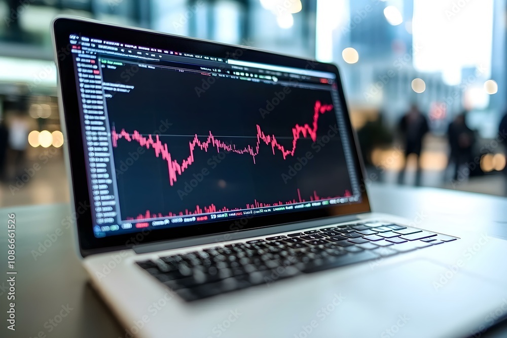 Stock Market Analysis on Laptop Screen in Modern Office Stock Market Analysis on Laptop Screen in Modern Office