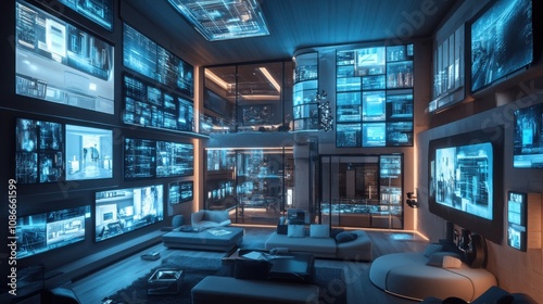 Mockup of a futuristic house with digital screens in every quality