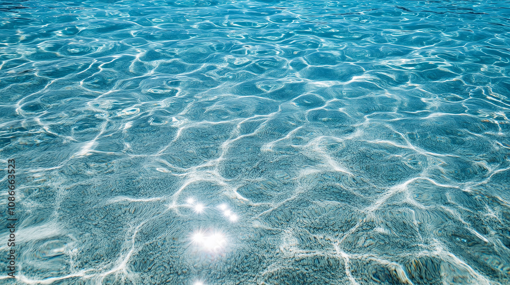 Fototapeta premium Transparent Blue Water Surface with Ripples and Sunlit Waves