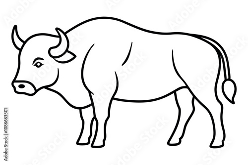 Black line art of a buffalo with simple and clean design on white background photo