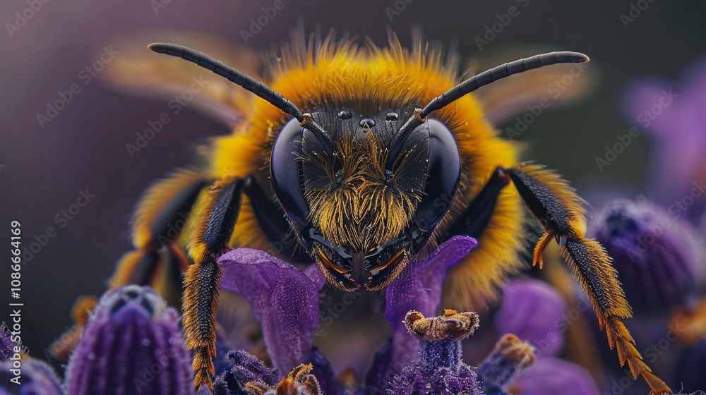 Close-up of a bee on a blooming lavender Close-up of a bee on a blooming lavender