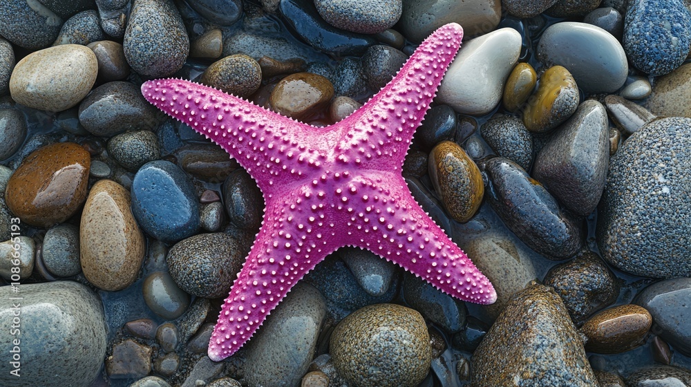 Pink Starfish on a Bed of Smooth Stones Pink Starfish on a Bed of Smooth Stones