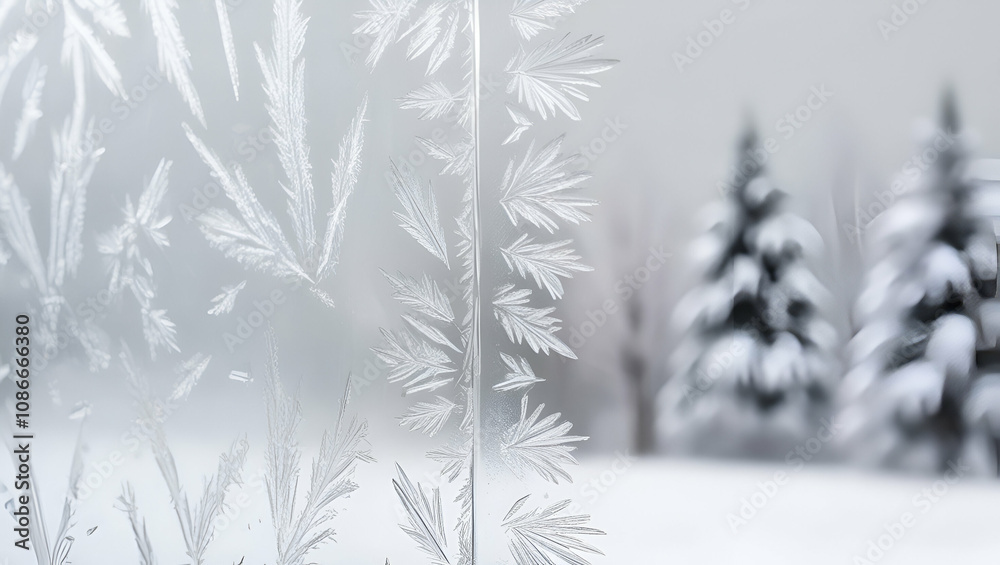 Frosty Window Close-Up with Intricate Ice Patterns Frosty Window Close-Up with Intricate Ice Patterns