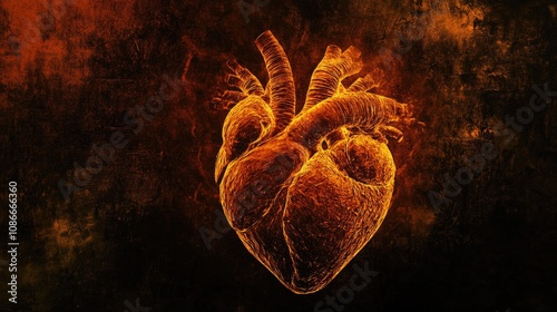 Detailed illustration of a human heart depicting muscle inflammation, symbolizing myocarditis as a potential side effect linked to COVID-19 vaccinations. photo