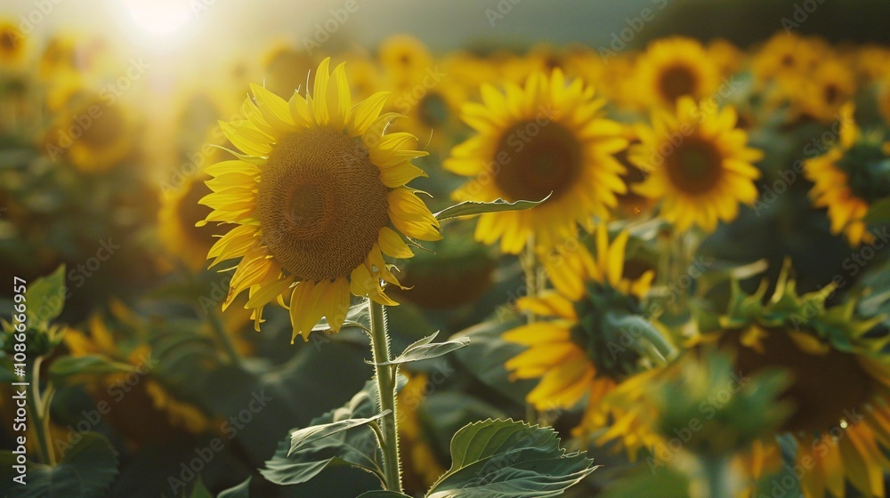 Obraz premium Sunflowers facing the sun in a field
