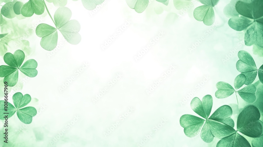 Vibrant green clover leaves framing an empty text area, ideal for St. Patrick's Day celebrations and themed designs. Vibrant green clover leaves framing an empty text area, ideal for St. Patrick's Day celebrations and themed designs.