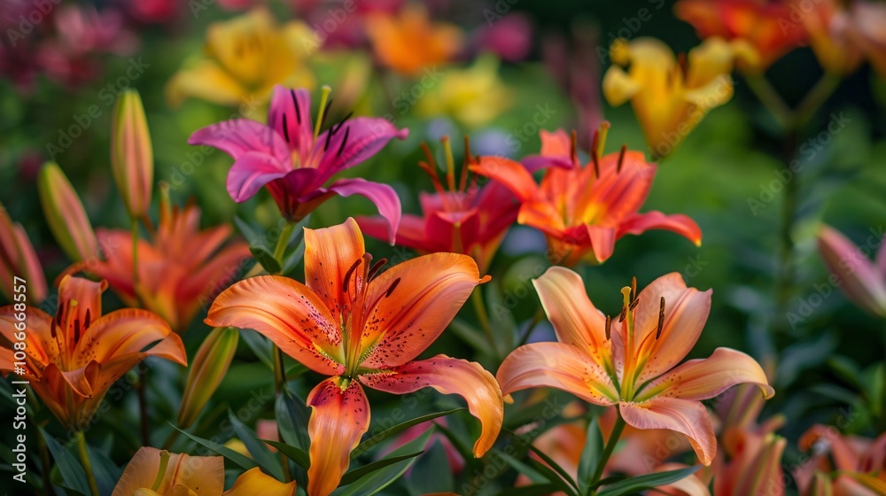 Fototapeta premium Vibrant lilies in a summer garden