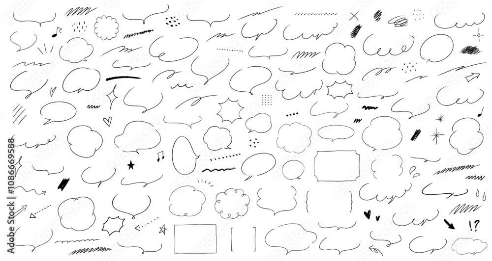 Fototapeta premium ラフでおしゃれな落書き風の線画吹き出しコレクション