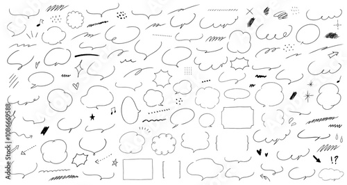 ラフでおしゃれな落書き風の線画吹き出しコレクション