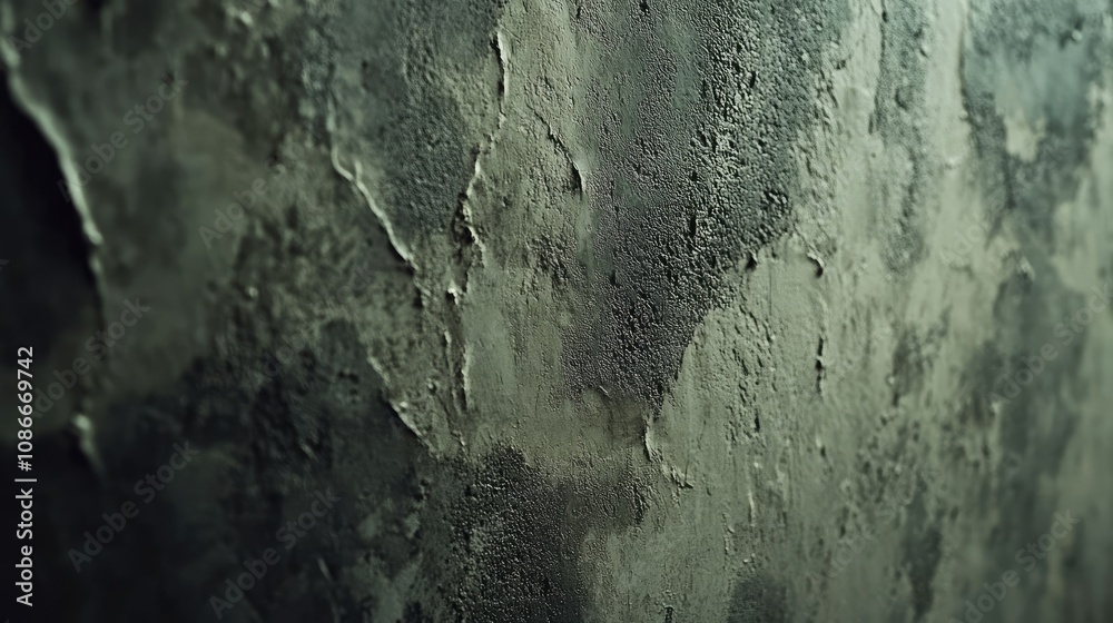 Textured Surface of an Old Wall with Grungy and Distressed Appearance in Subtle Shades of Green and Gray Highlighting Natural Imperfections and Depth Textured Surface of an Old Wall with Grungy and Distressed Appearance in Subtle Shades of Green and Gray Highlighting Natural Imperfections and Depth