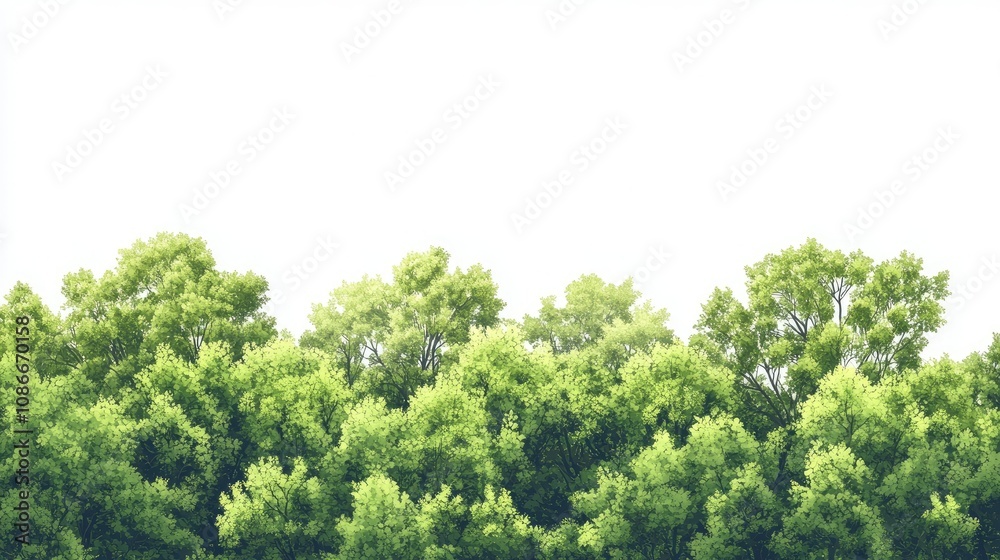 Lush Green Forest Canopy Under Bright Sky with Vibrant Foliage and Natural Beauty, Perfect for Peaceful Landscapes and Nature-Themed Projects