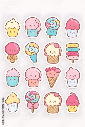 Adorable Kawaii Sweets Stickers: A Collection of Cute Cupcakes, Ice Cream, Lollipops, and Candy Designs Perfect for Planners, Laptops, and More!