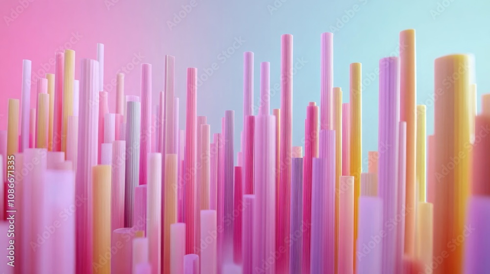 Vibrant 3D data visualization with pastel gradient colors, showcasing tall, slender pillars that evoke a nostalgic 90s aesthetic. Vibrant 3D data visualization with pastel gradient colors, showcasing tall, slender pillars that evoke a nostalgic 90s aesthetic.