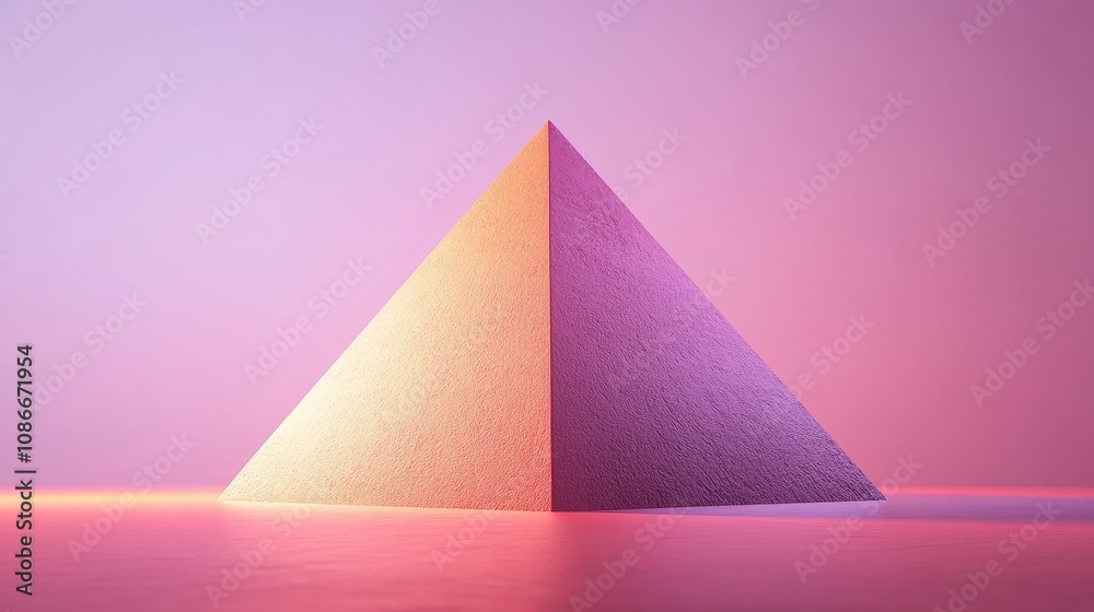A pyramid is shown in a pinkish purple color A pyramid is shown in a pinkish purple color
