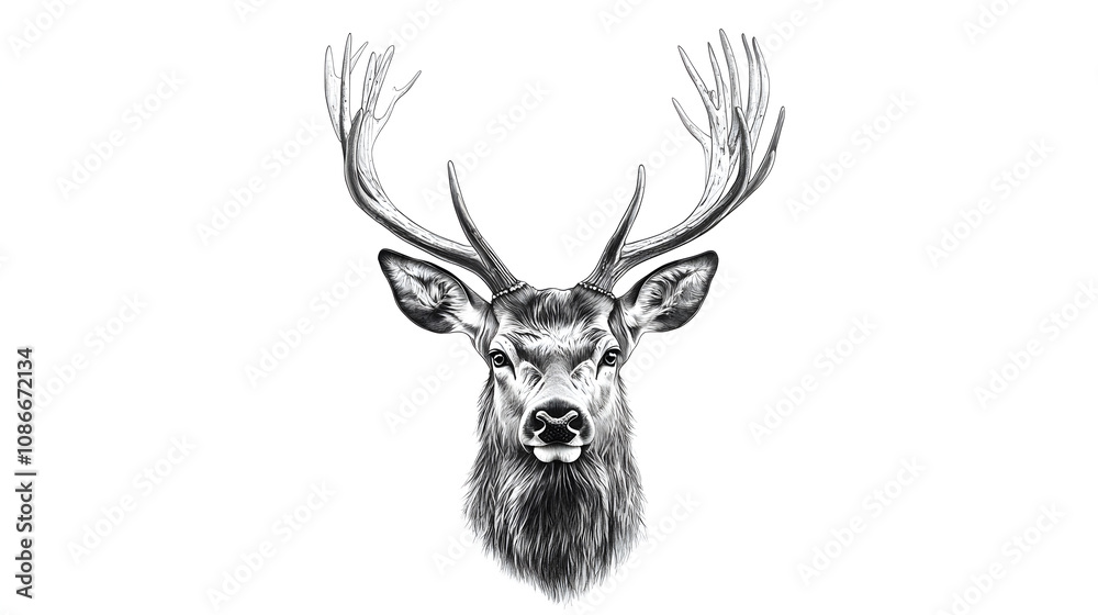 A drawing of a deer head in black and white Tattoo idea for wildlife forest and hunting theme