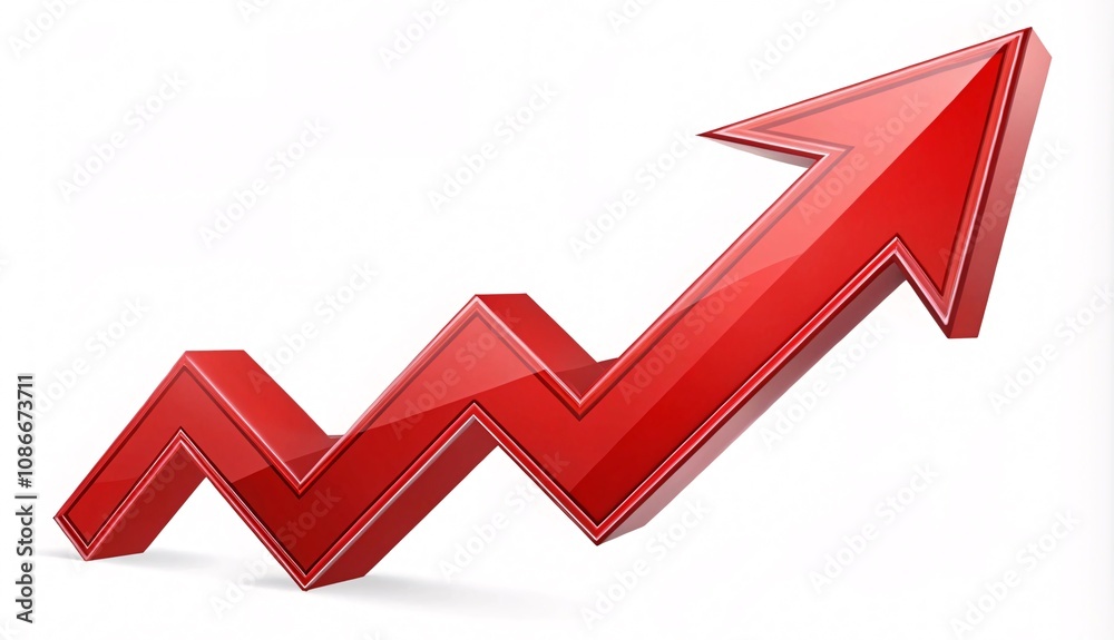 Glossy 3D Red Arrow Representing Financial Growth and Economic Recovery in a Minimalist Design V7 Glossy 3D Red Arrow Representing Financial Growth and Economic Recovery in a Minimalist Design V7