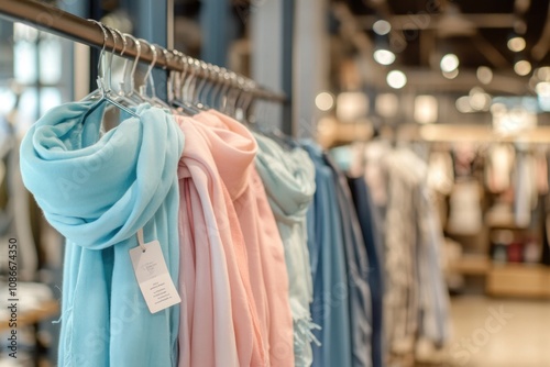 A display of colorful scarves hanging in a retail store.