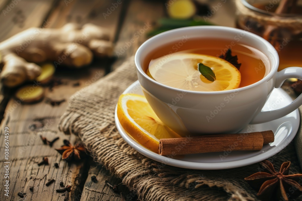 Ginger and cinnamon tea on wooden background. Ginger and cinnamon tea on wooden background.