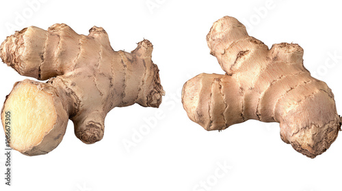  Ginger root on transparent on white background photo