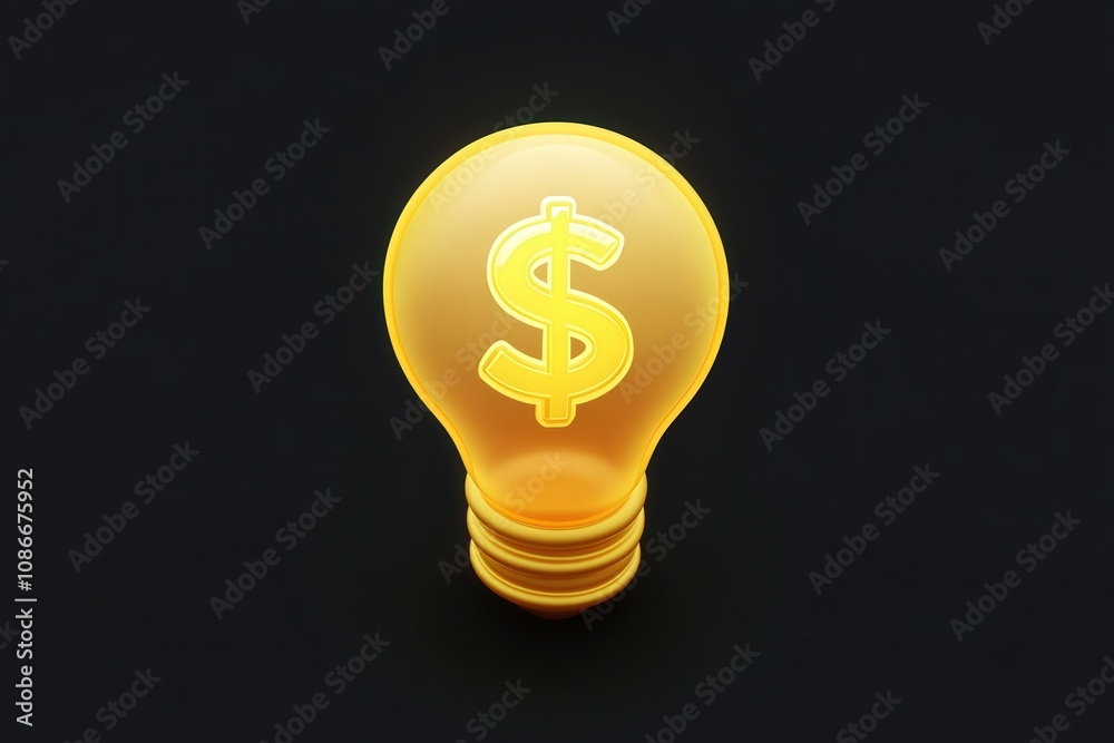 The artwork displays a vibrant yellow lightbulb adorned with a dollar sign at the center, emphasizing financial concepts and creative insights The artwork displays a vibrant yellow lightbulb adorned with a dollar sign at the center, emphasizing financial concepts and creative insights