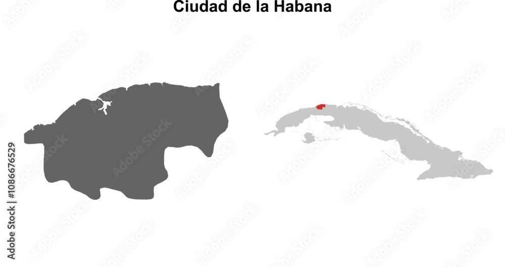 Obraz premium Ciudad de la Habana province blank outline map set