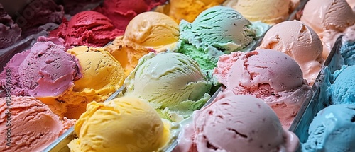 Colorful ice cream flavors in an urban ice cream shop