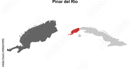 Pinar del Rio province blank outline map set