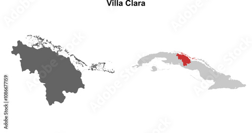 Villa Clara province blank outline map set photo