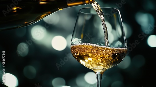 Wallpaper Mural Elegant pour of white wine from bottle into glass on blurred background Torontodigital.ca