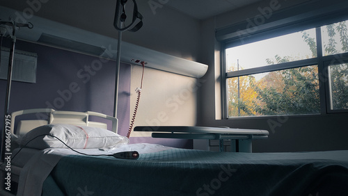 Wallpaper Mural Empty hospital bed, lit by a line of light, in a sad, disquieting atmosphere. Torontodigital.ca