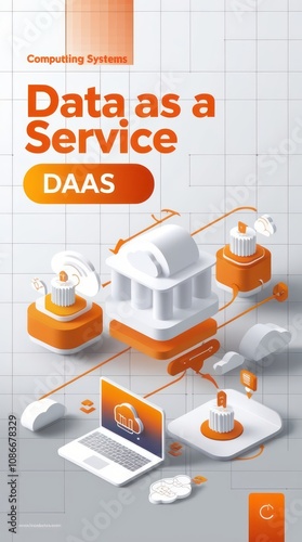 Vertical Banner Template for Data As A Server (DAAS) Orange and White Concept with Cloud theme and Server Design photo