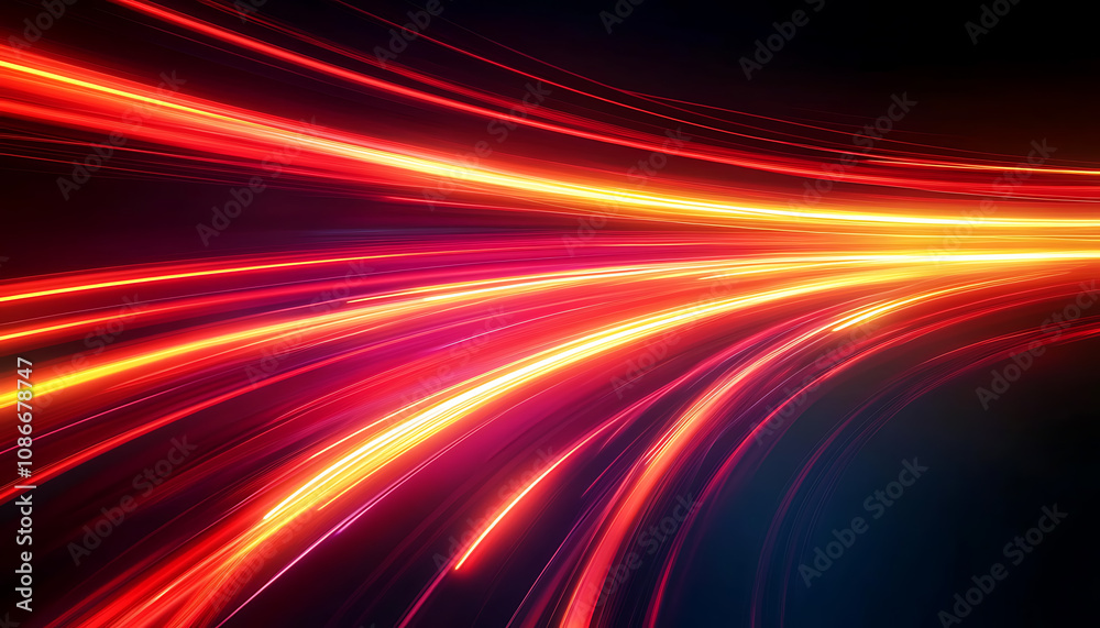 Abstract energy rays. Fast-moving red and orange neon lines creating glowing speed trails. Curved light streaks on a dark background Horizontal template color gradient, rough retro vibe shine bright Abstract energy rays. Fast-moving red and orange neon lines creating glowing speed trails. Curved light streaks on a dark background Horizontal template color gradient, rough retro vibe shine bright