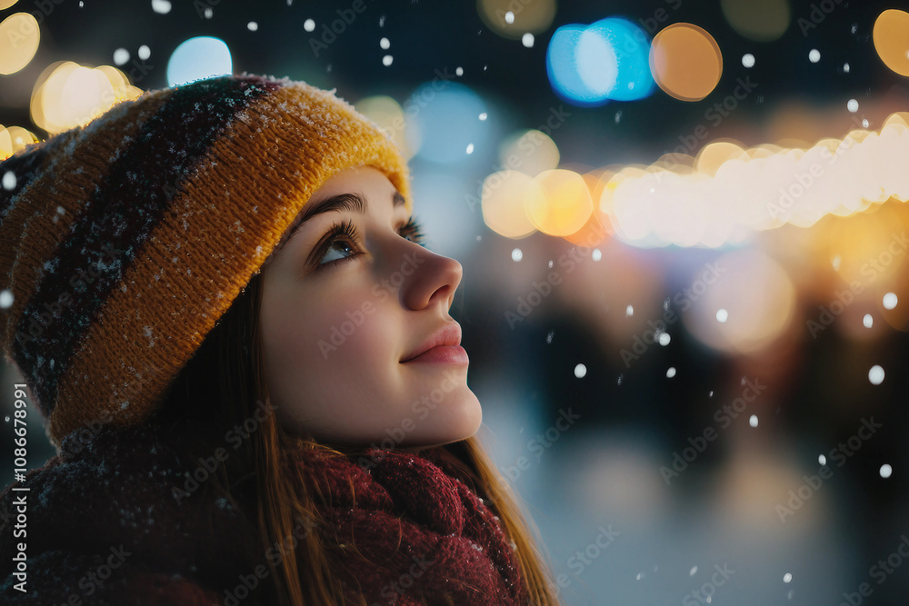 Generative AI image of joyful winter Christmas fair with snow falling festive lights, perfect for holiday and celebration themes Generative AI image of joyful winter Christmas fair with snow falling festive lights, perfect for holiday and celebration themes