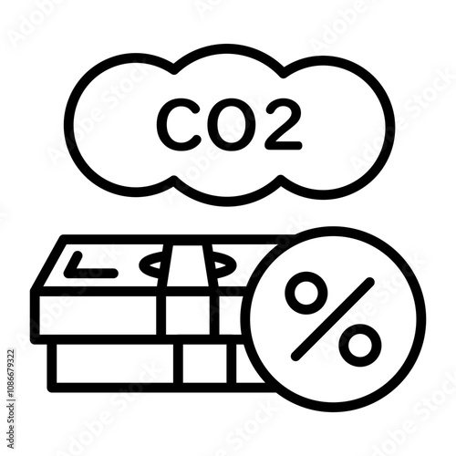 Carbon tax image icon. There is carbon dioxide, paper money and a percentage.