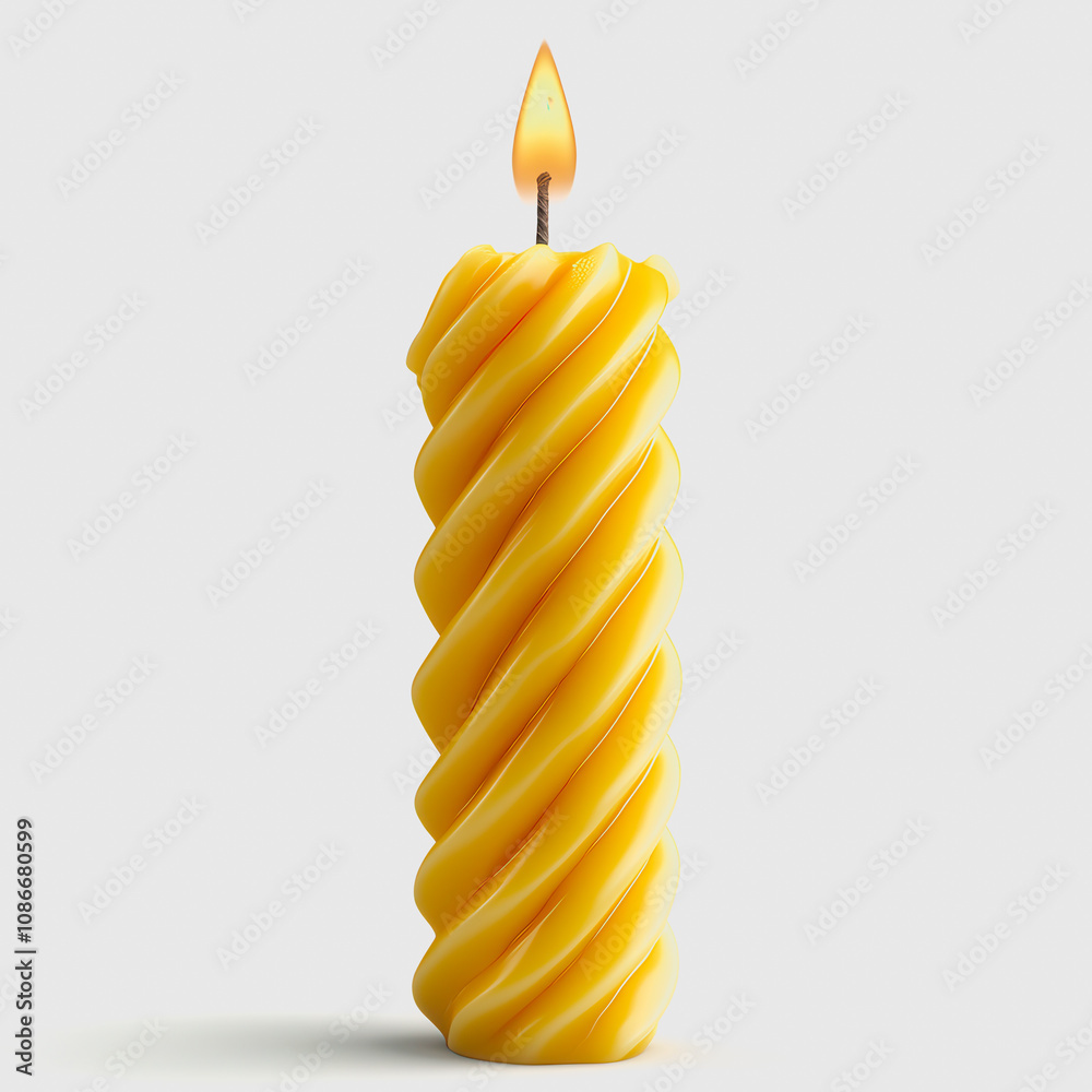 Swirling Yellow Candle with Flame on Top Illuminating Soft Ambient Light, Perfect for Relaxation, Celebrations and Cozy Atmosphere at Home Swirling Yellow Candle with Flame on Top Illuminating Soft Ambient Light, Perfect for Relaxation, Celebrations and Cozy Atmosphere at Home
