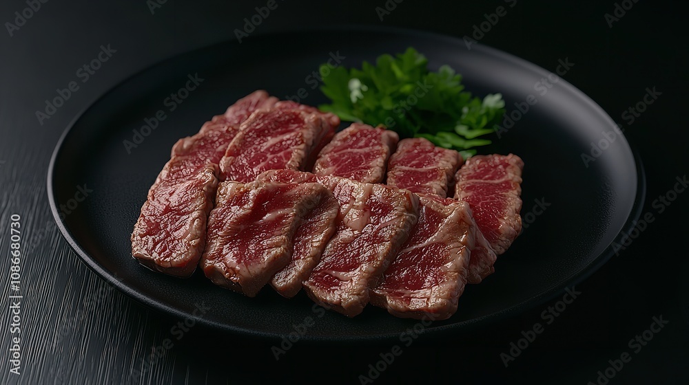 Sliced Beef Steak on Black Plate - 16K Resolution Sliced Beef Steak on Black Plate - 16K Resolution